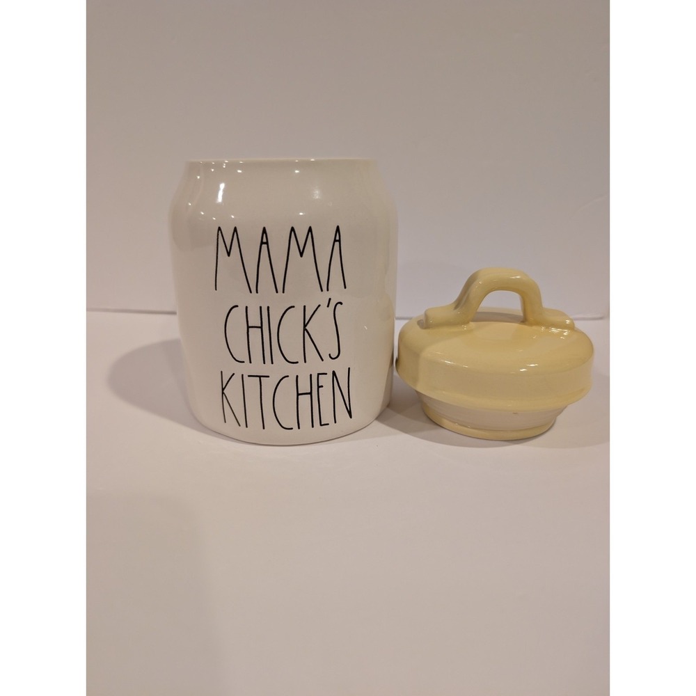 Rae Dunn Ceramic Canister Mama Chicks Kitchen Artisian White Yellow Lid
